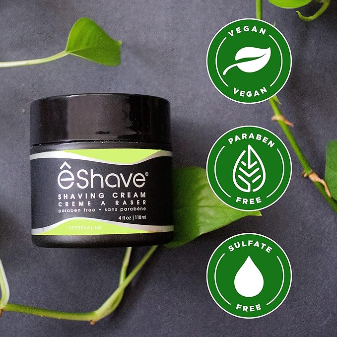 eShave Shaving Cream for Men, Verbena Lime, prevents shaving irritation and razor burn, generates a rich lather for a soft, silky, Smoothest Shave