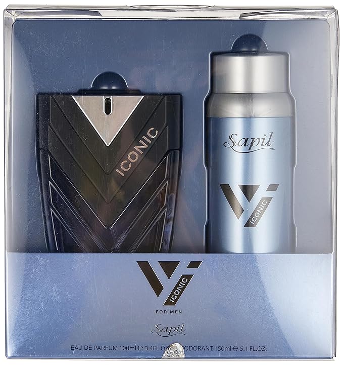 Sapil Perfumes “Iconic” for Men Giftset – Long lasting, Enticing scent for everyday from Dubai – Aromatic Woody scent – EDP 3.4 Oz (100ml) + Deo 5.1 oz (150ml)