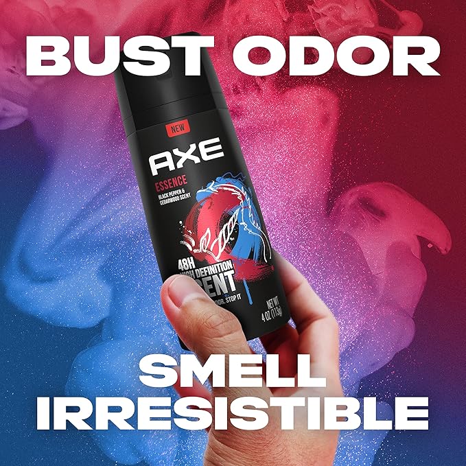 AXE Dual Action Body Spray Deodorant for Long Lasting Odor Protection Essence Black Pepper & Cedarwood Mens Deodorant Formulated Without Aluminum 4.0 oz, Twin Pack
