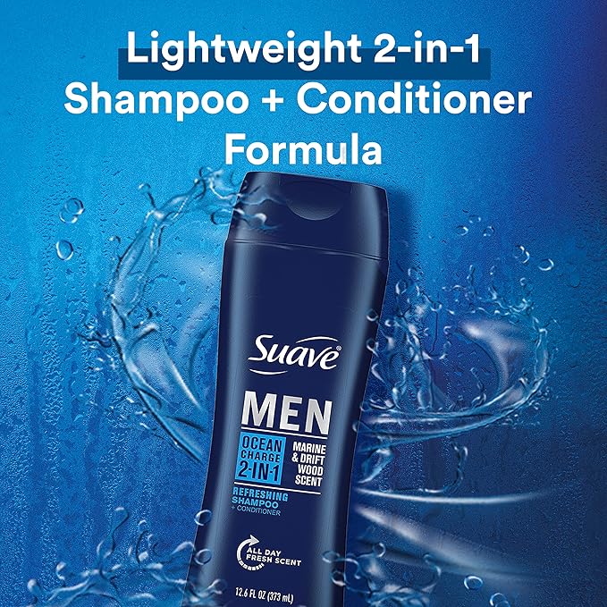 Suave Men 2 in 1 Shampoo and Conditioner Ocean Charge 12.6 oz, Pack of 6