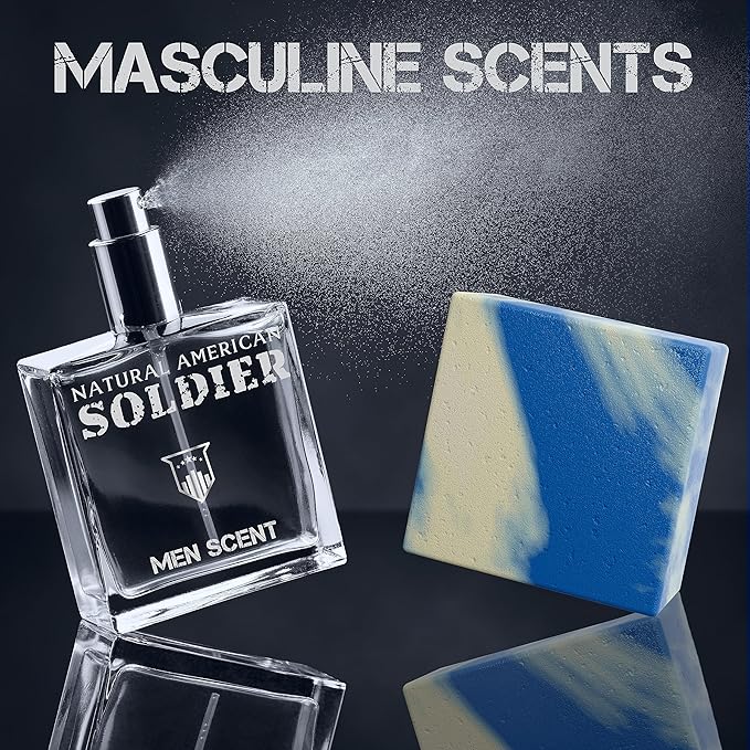 NATURAL AMERICAN SOLDIER Mens Bar Soap - Masculine Scents, 100% Natural Soap for Men - Essential Oils, Organic Shea Butter - Made in USA, Man Body Wash - 5 oz (6pk)