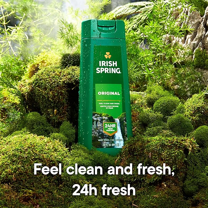 Irish Spring Original Moisturizing Body Wash for Men, 24-Hour Fresh, Face and Body Wash, Men’s Body Wash, Biodegradable Ingredients, Paraben Free, Cool Fresh Scent, 20 fl oz Bottle (2 Pack)