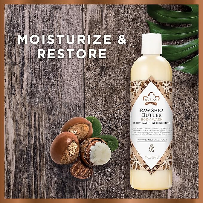 Nubian Heritage Body Wash Raw Shea Butter for Dry Skin Paraben Free Body Wash, 13 oz